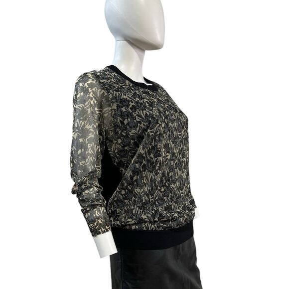 Tory Burch Black Gold Shimmer Sheer Sleeve Pullover Sweater Size M - Picture 1 of 5